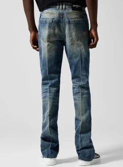 Pleated faded fitted jean