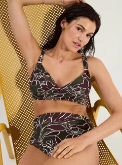 Pleated high-rise bikini bottom