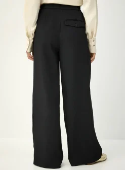 Pleated piqué wide-leg pant