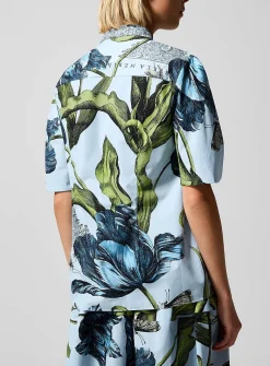 Pleated sleeves poplin blouse