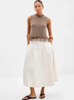 Pleated structured twill flared skirt