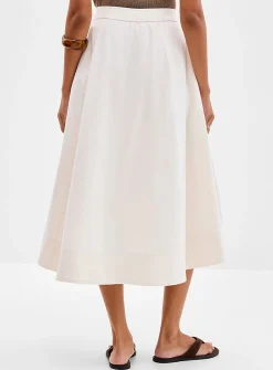 Pleated structured twill flared skirt