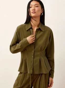 Pleated waist velvety shirt