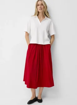 Pleated-waist poplin maxi skirt