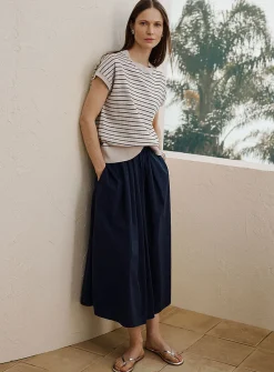 Pleated-waist poplin maxi skirt