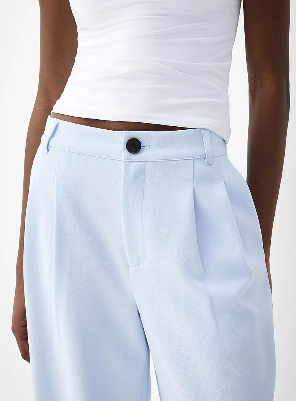Pleated-waist thick crepe wide-leg pant