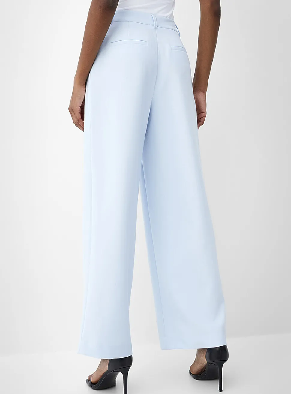 Pleated-waist thick crepe wide-leg pant