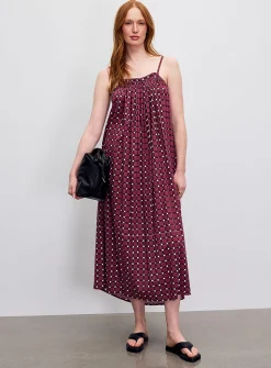 Plum mosaic open-back flared dress