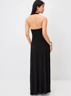 Plunging halter neckline maxi dress