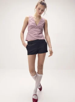 Plunging neckline poplin cami