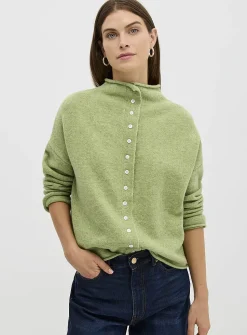 Plush funnel-neck cardigan