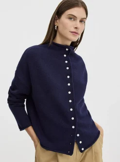 Plush funnel-neck cardigan