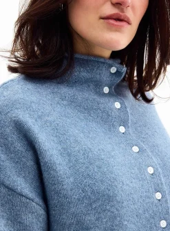 Plush funnel-neck cardigan