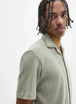 Pointelle knit camp shirt