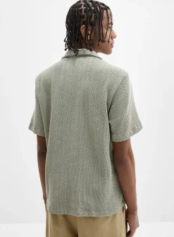 Pointelle knit camp shirt
