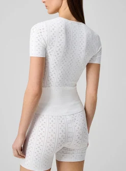Pointelle knit fitted T-shirt
