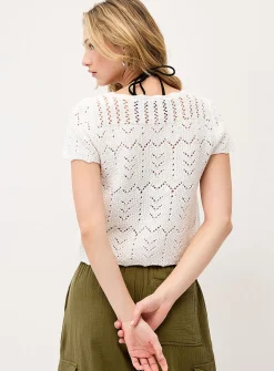 Pointelle knit knotted cardigan