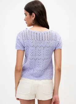Pointelle knit knotted cardigan