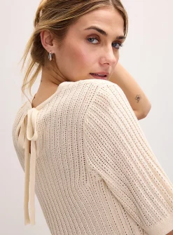 Pointelle-knit short-sleeve sweater