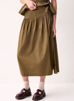 Polished poplin drawstring maxi skirt