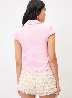 Polka dot cap sleeve shirt