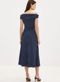 Polka dot off-the-shoulder jersey dress