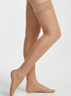 Polka dot satiny stay-ups