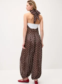 Polka-dotted chiffon halter jumpsuit