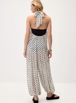 Polka-dotted chiffon halter jumpsuit