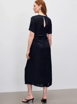 Polka-dotted tone-on-tone jacquard satiny dress
