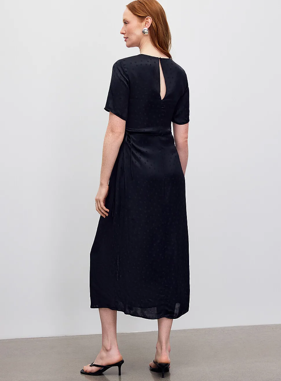 Polka-dotted tone-on-tone jacquard satiny dress