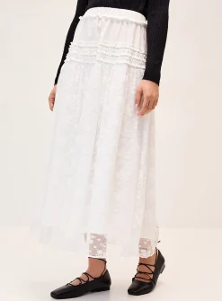 Poplin and lace maxi skirt