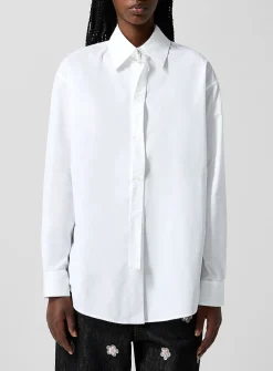 Poplin buckle tie-neck shirt