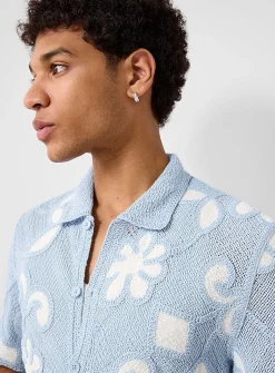 Porto floral crochet polo-collar cardigan