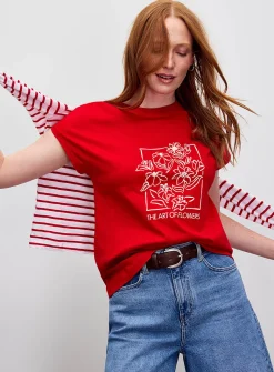 Printed 100% organic cotton cap-sleeve T-shirt