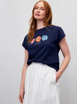 Printed 100% organic cotton cap-sleeve T-shirt