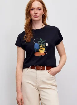 Printed 100% organic cotton cap-sleeve T-shirt