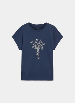 Printed 100% organic cotton cap-sleeve T-shirt