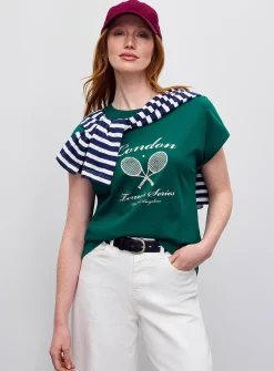 Printed 100% organic cotton cap-sleeve T-shirt