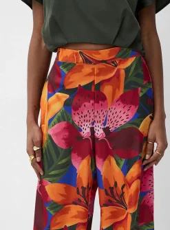Printed double-face satin wide-leg pant