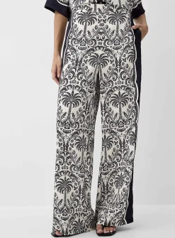Printed double-face satin wide-leg pant