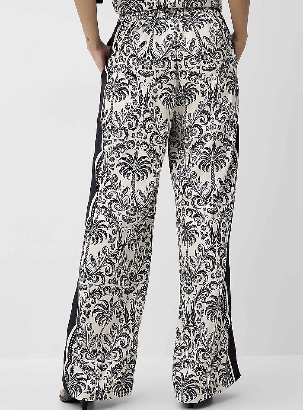 Printed double-face satin wide-leg pant
