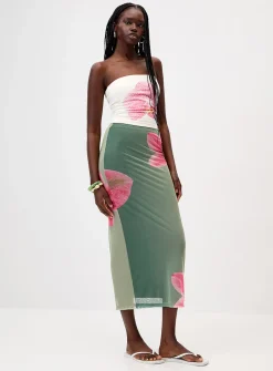 Printed mesh maxi skirt