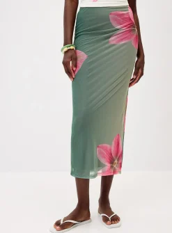 Printed mesh maxi skirt