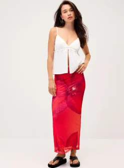 Printed mesh maxi skirt