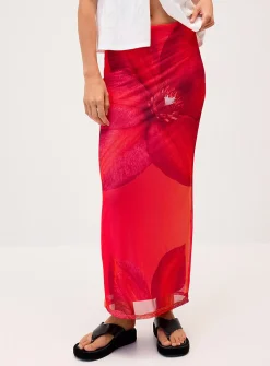 Printed mesh maxi skirt