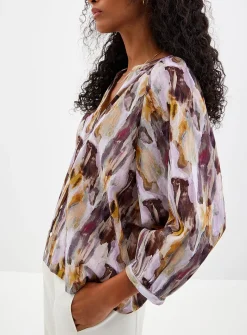 Printed puff-sleeve voile blouse
