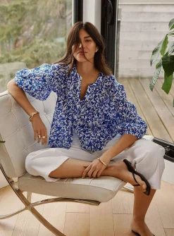 Printed puff-sleeve voile blouse