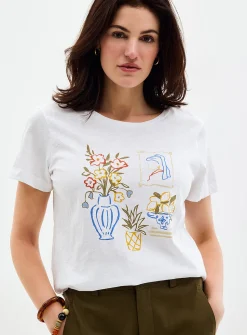 Printed pure cotton slub T-shirt