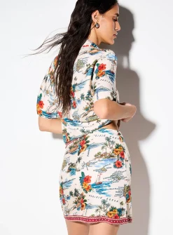 Printed side-tie wrap miniskirt